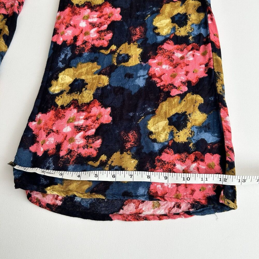 Abercrombie & Fitch Floral Wide Leg Flowy Colorful Pants Black Flat Front Size 2 - Picture 7 of 14
